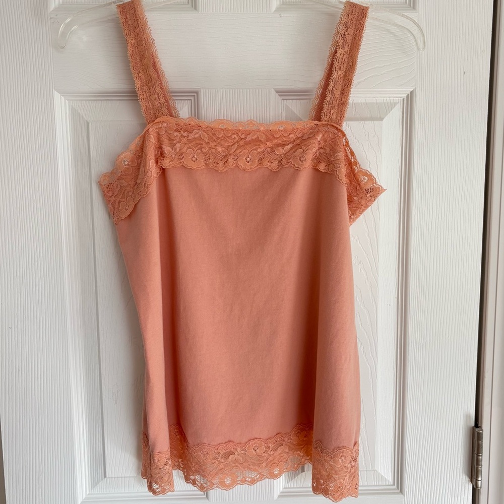 Woman Within light pink cami with lacey straps and hem, size 14/16